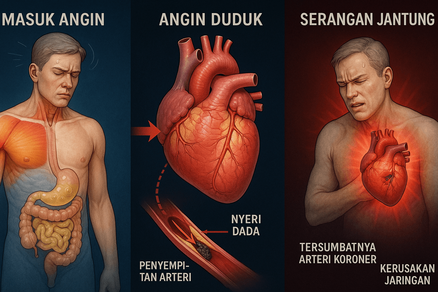 Perbedaan Masuk Angin, Angin Duduk, dan Serangan Jantung
